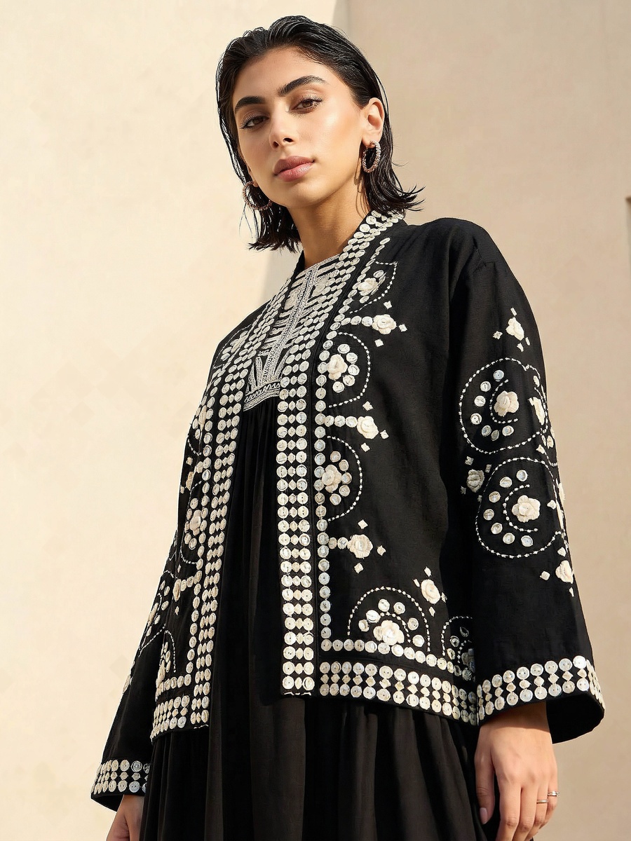 Embroidered Open Front Shrug