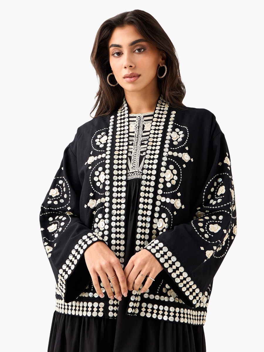 Embroidered Open Front Shrug