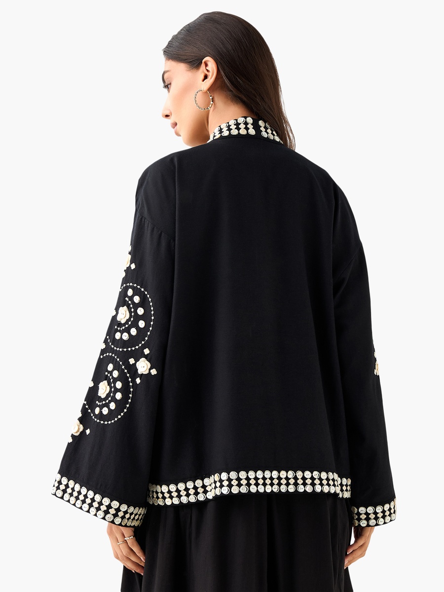 Embroidered Open Front Shrug