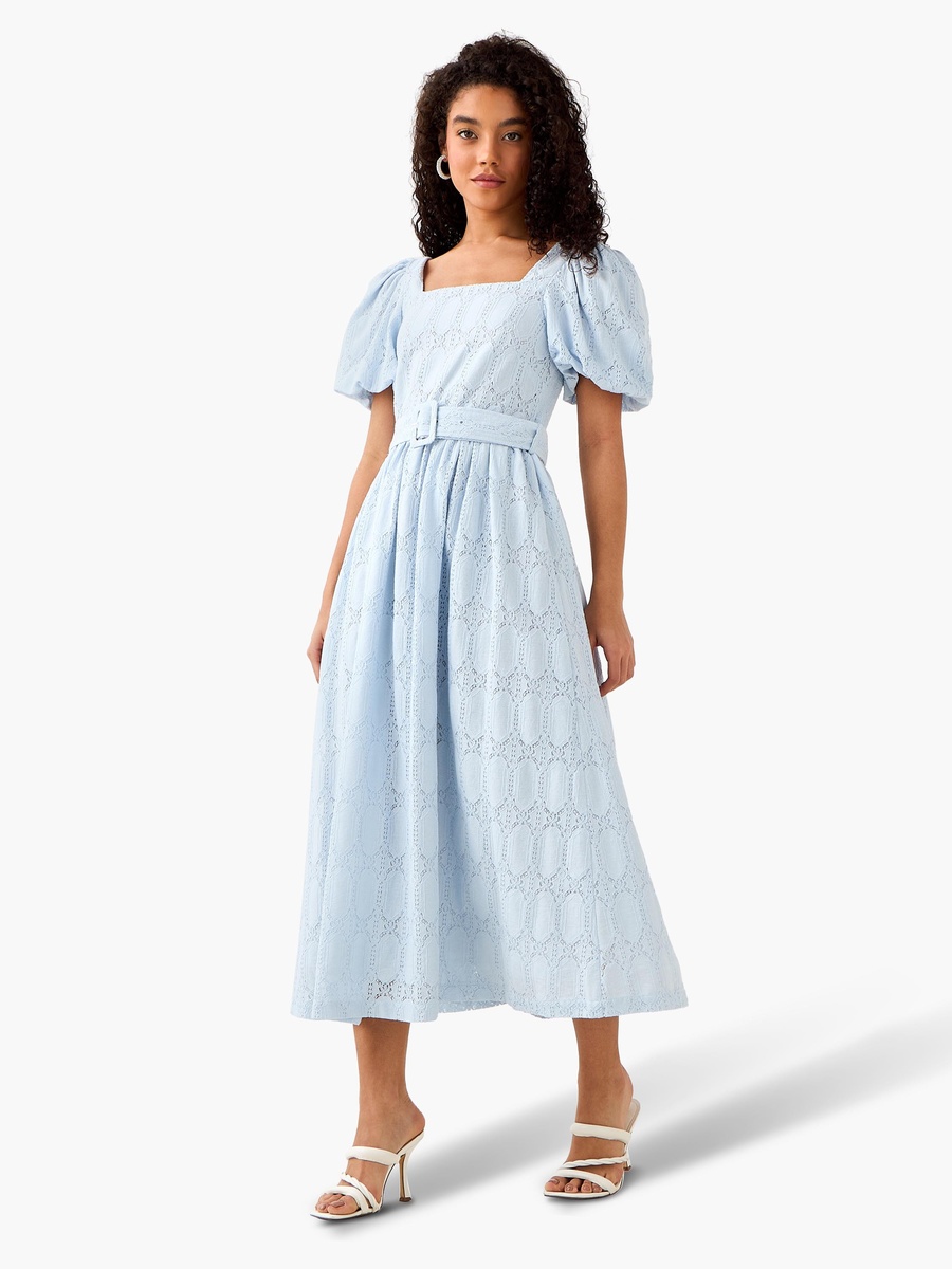 A-Line Midi Dress with Puff Sleeves