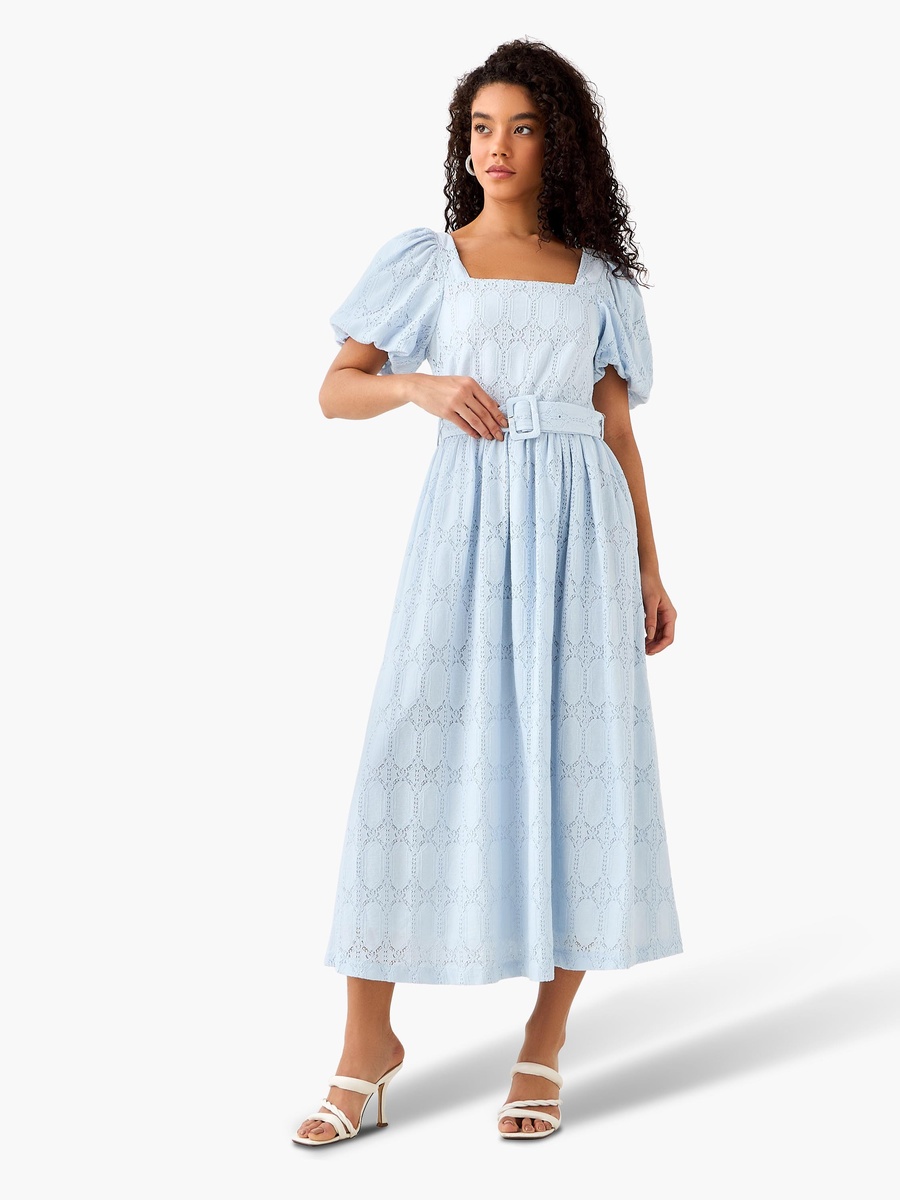 A-Line Midi Dress with Puff Sleeves
