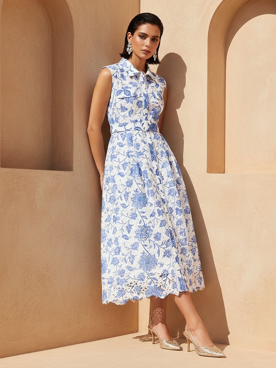 Floral Print Women Shirt Dress with Belt