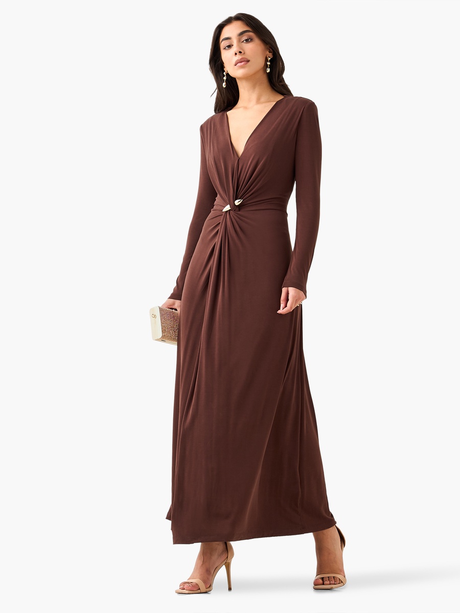 Maxi Dress with Twisted Knot Detail and V Neck
