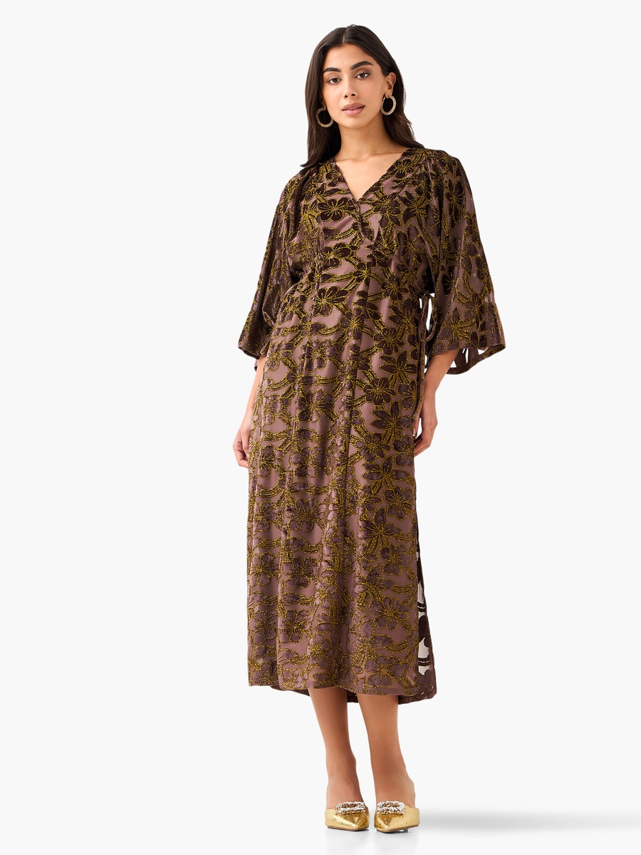 Floral Jacquard Dress with V Neck