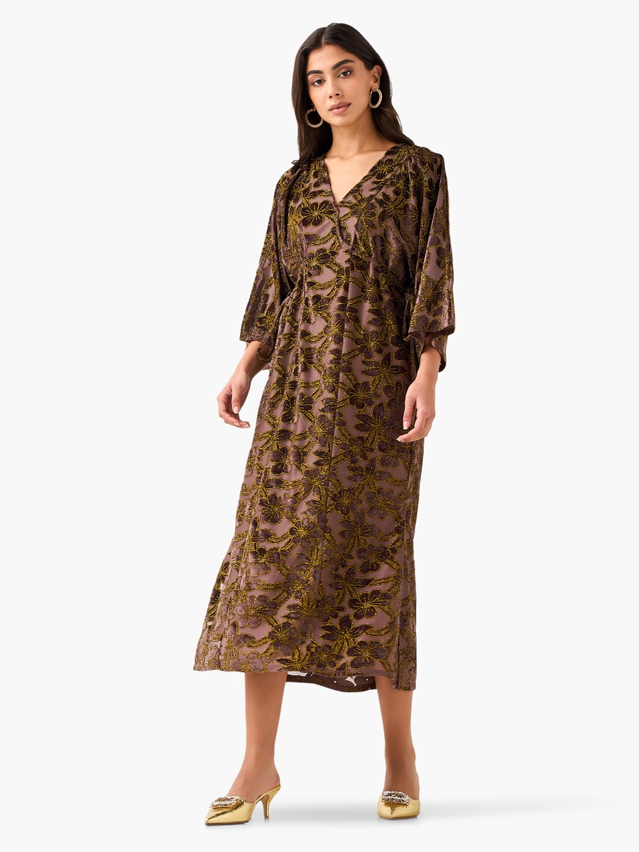 Floral Jacquard Dress with V Neck