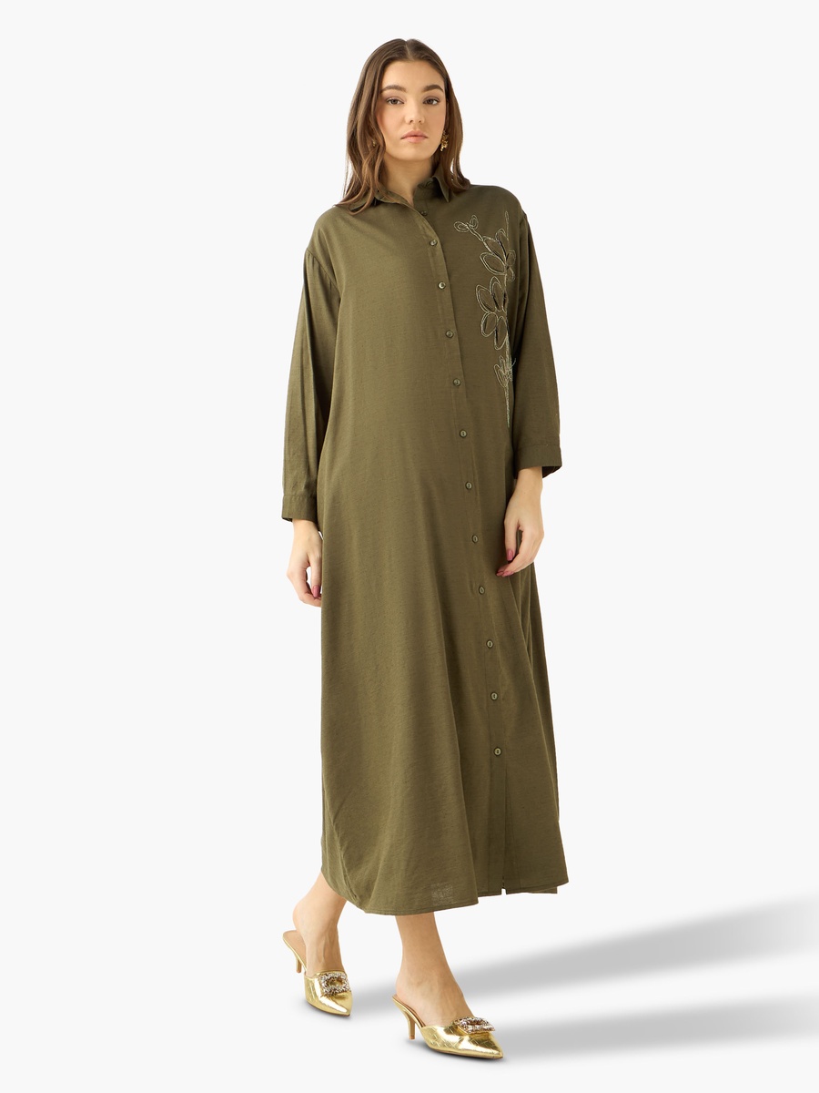 Maxi Shirt Dress with Floral Applique