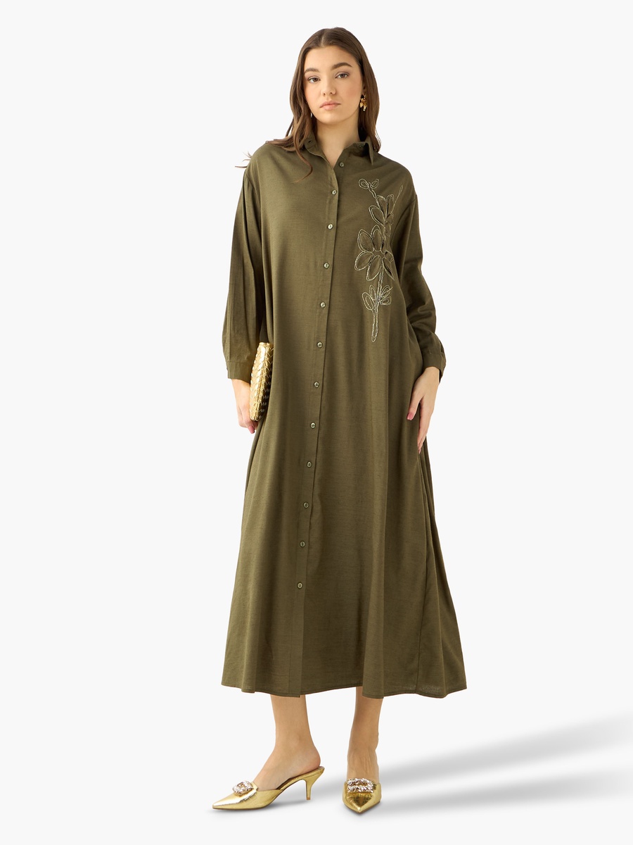 Maxi Shirt Dress with Floral Applique