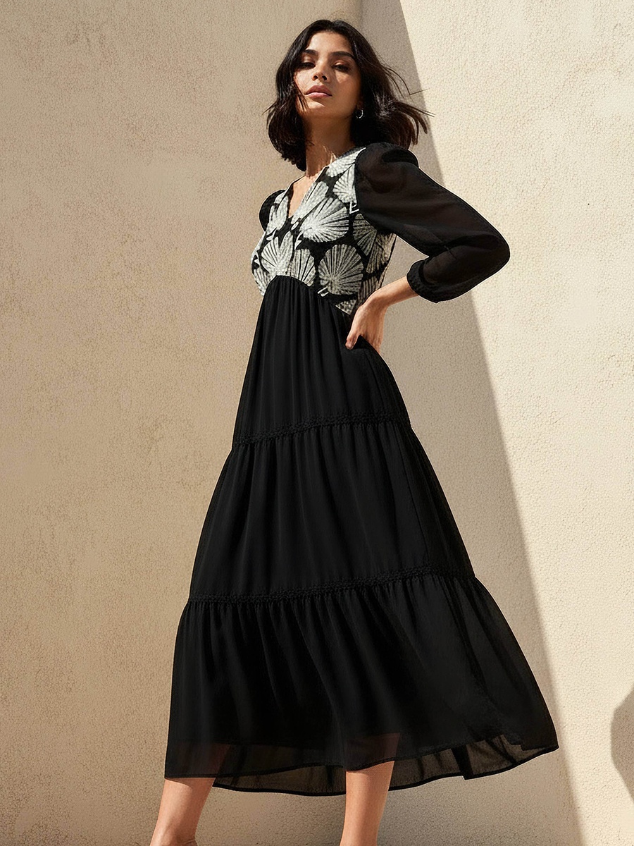 A-Line Tiered Dress Embroidered