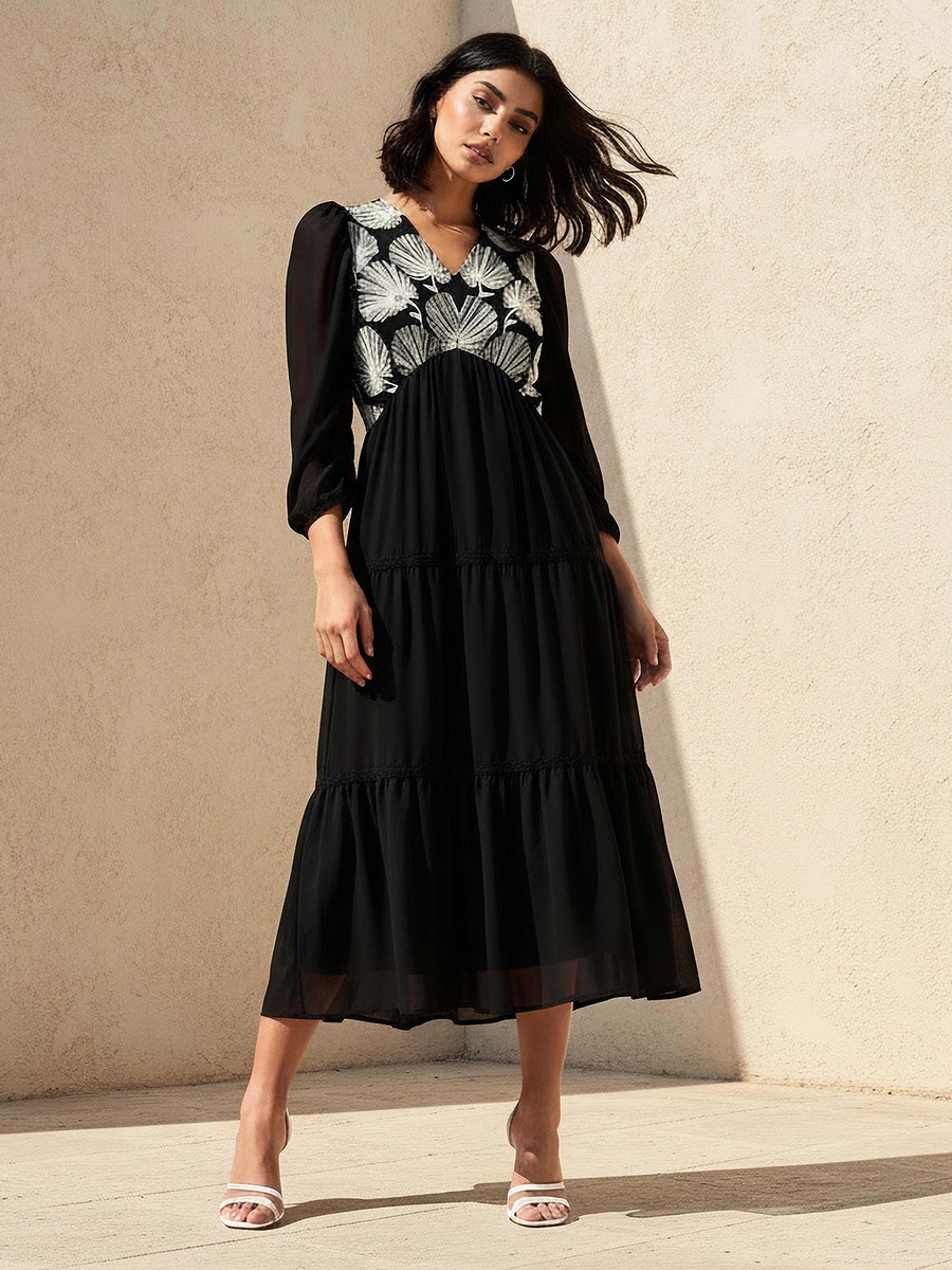 A-Line Tiered Dress Embroidered
