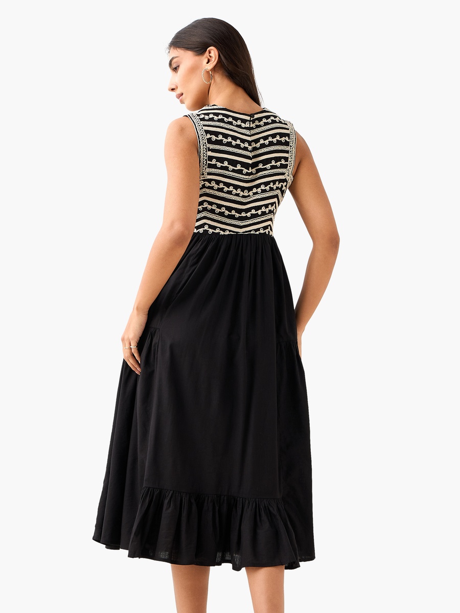 Embroidered A-Line Dress with Square Neck