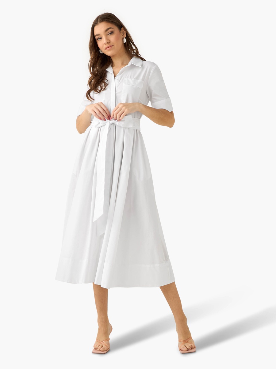 Shirt Midi Dress with Tie-Up Belt