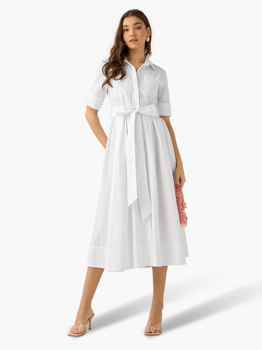 Shirt Midi Dress with Tie-Up Belt