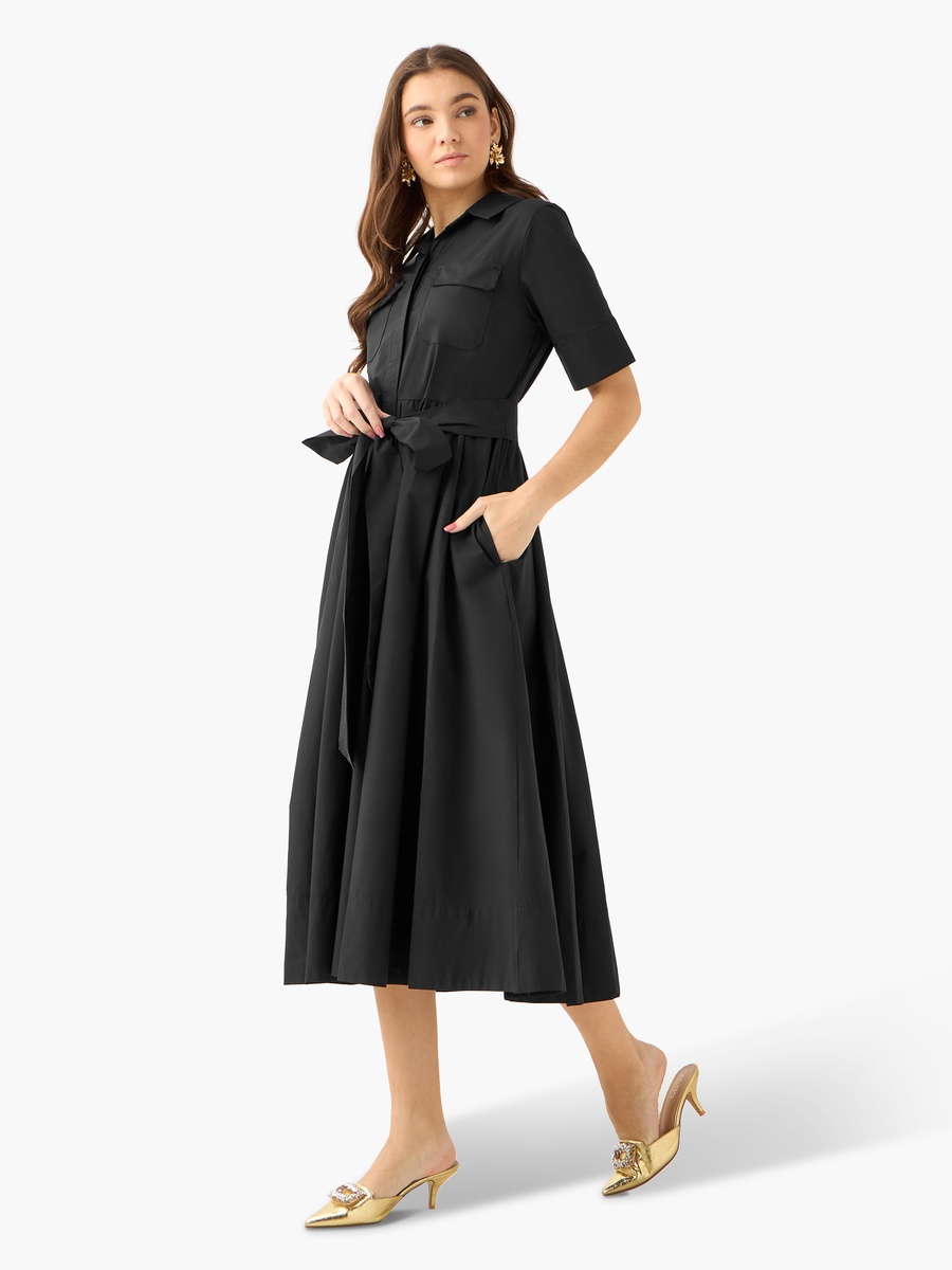Shirt Midi Dress with Tie-Up Belt