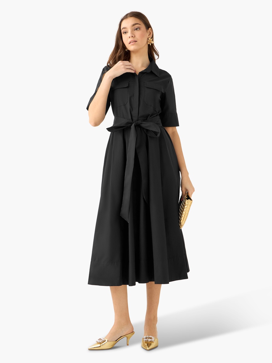 Shirt Midi Dress with Tie-Up Belt