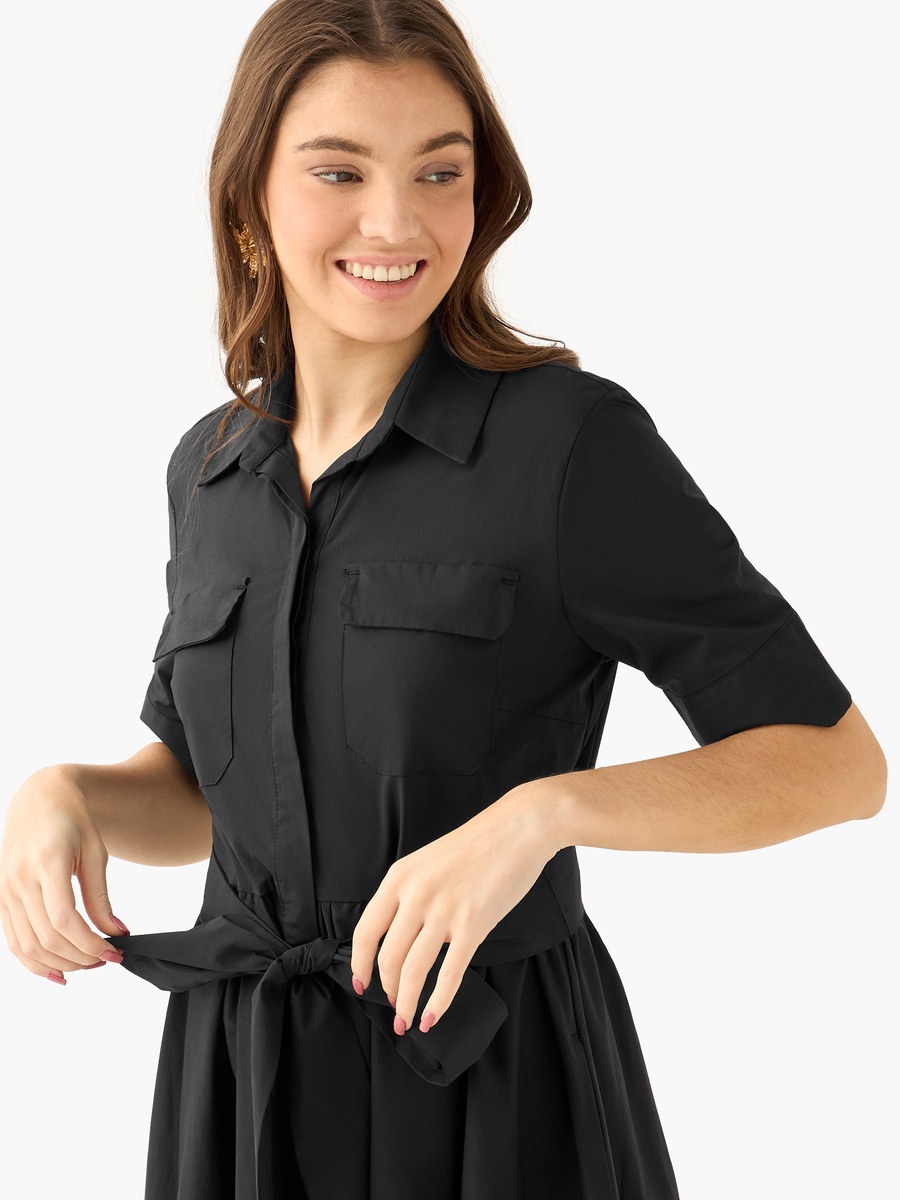 Shirt Midi Dress with Tie-Up Belt