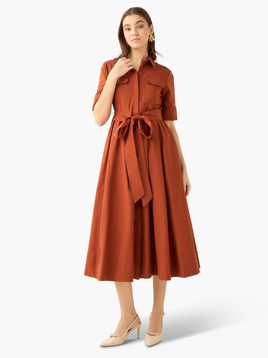 Shirt Midi Dress with Tie-Up Belt