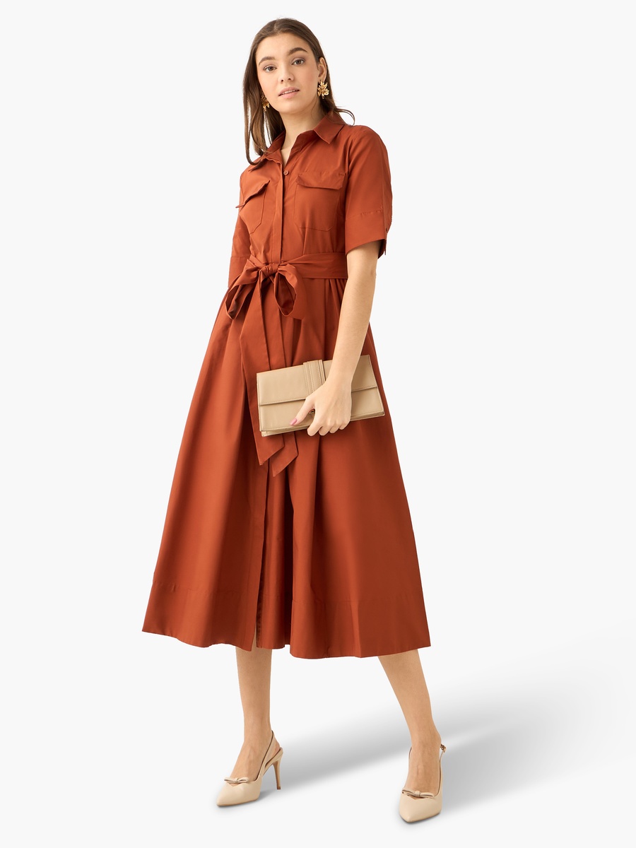 Shirt Midi Dress with Tie-Up Belt