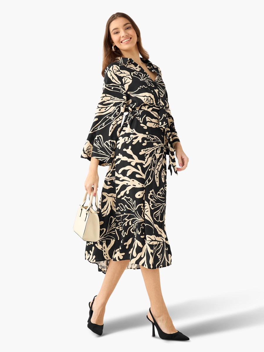 Leaf Print Viscose Shirt Dress with Belt