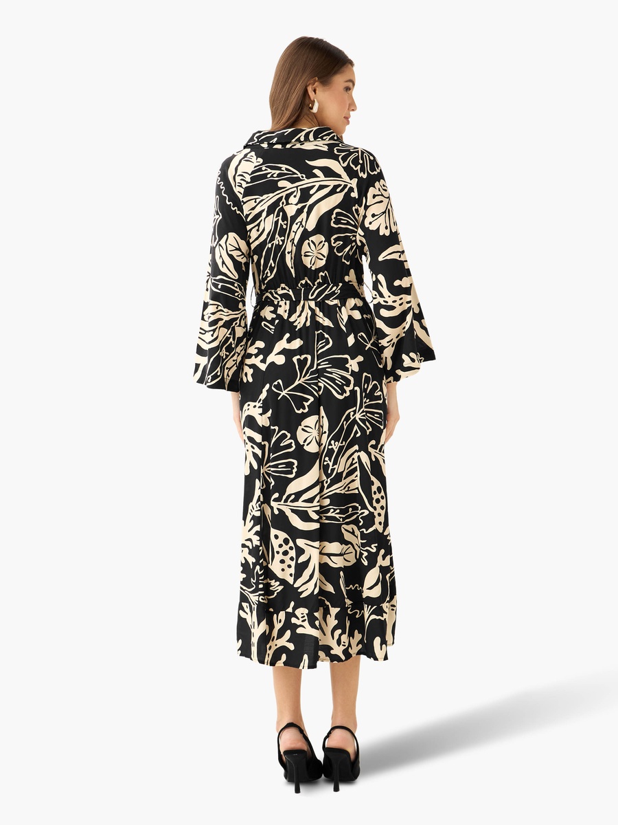 Leaf Print Viscose Shirt Dress with Belt