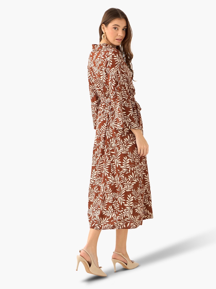 Leaf Print Viscose Shirt Dress with Belt