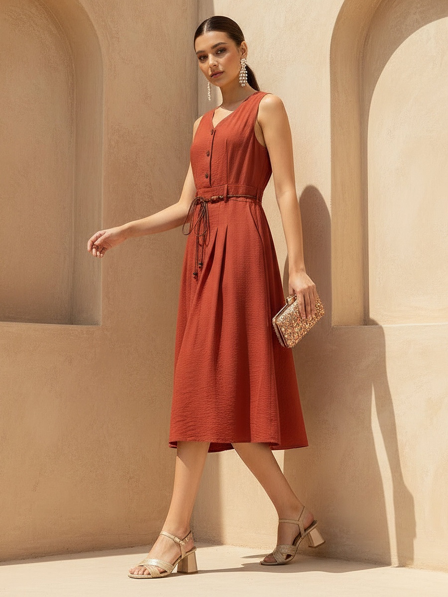 Midi Shirt Dress with Belt