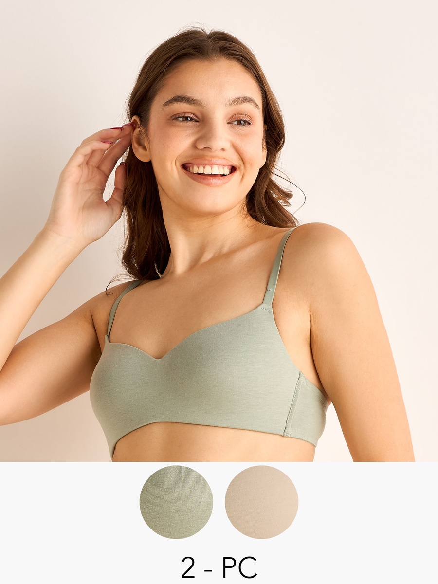 Pack of 2 Seamless Non-Wired Bra with Sweetheart Neckline
