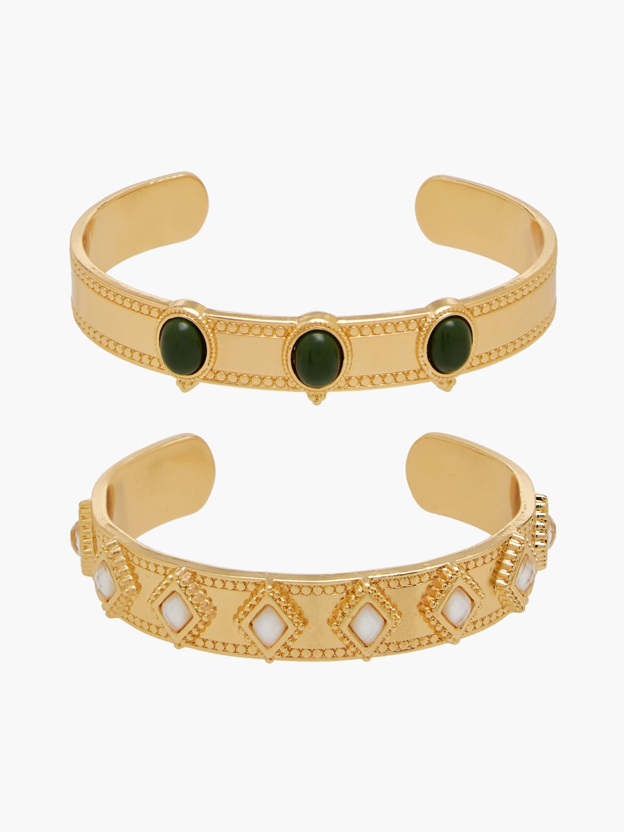 Pack of 2 - Gold Finish Stone Embellished Cuff Bracelet