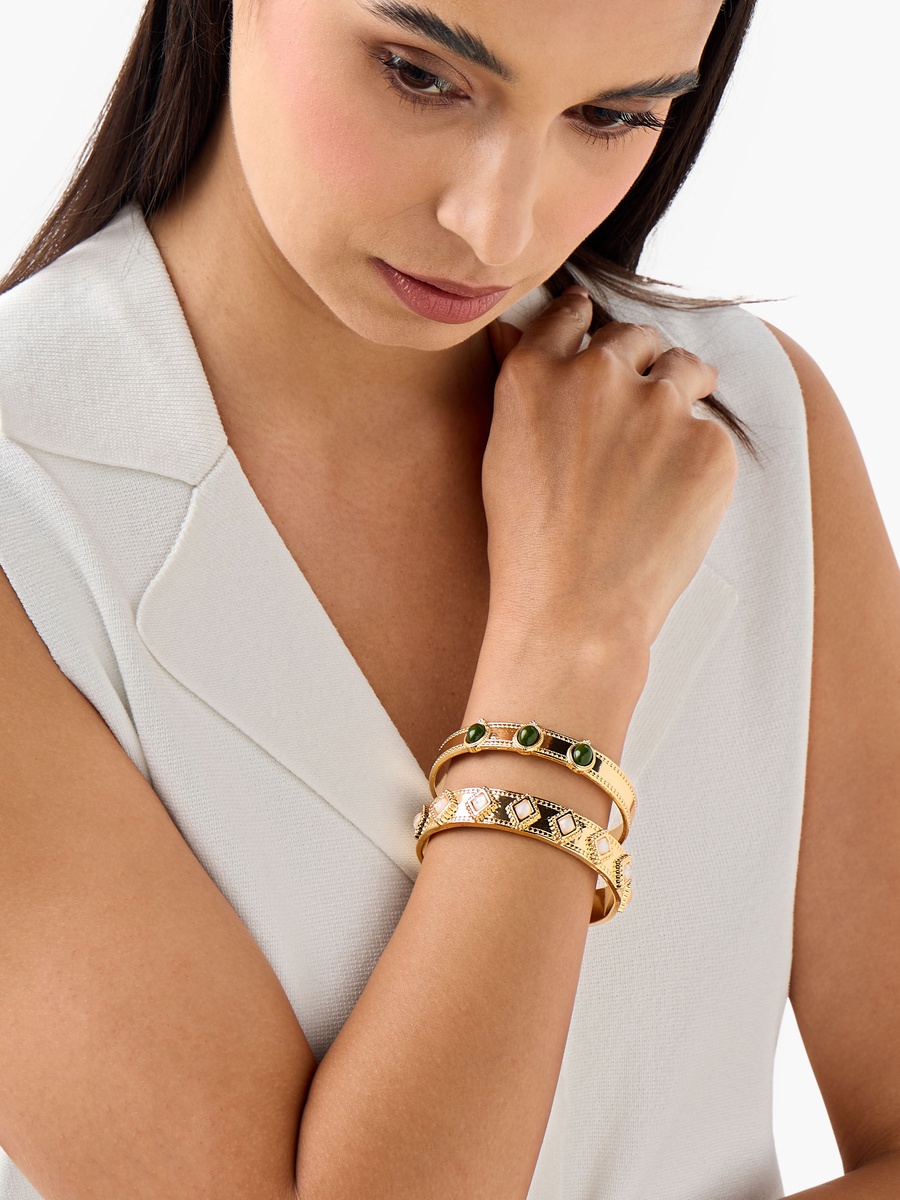 Pack of 2 - Gold Finish Stone Embellished Cuff Bracelet