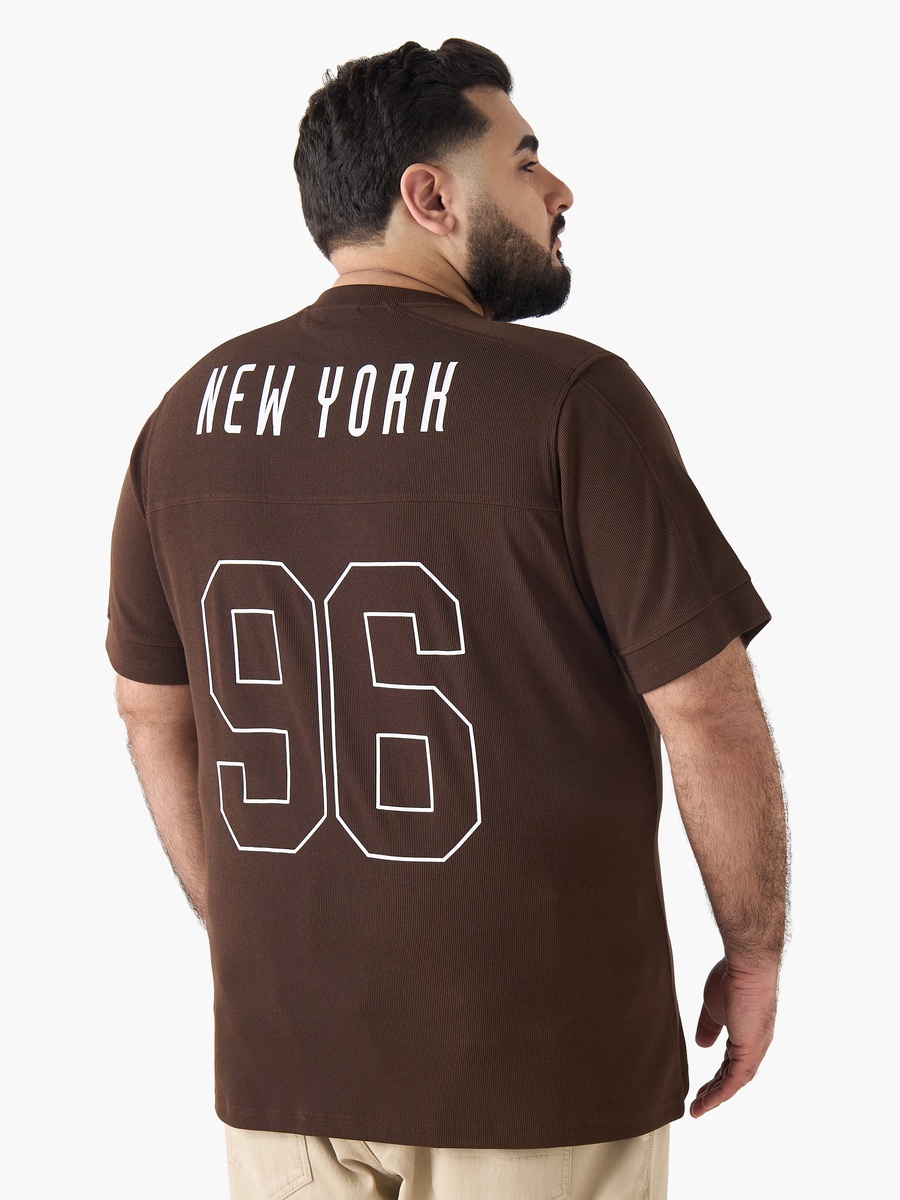 Men Regular Fit V Neck Short Sleeve Red Bull New York Print T-Shirt