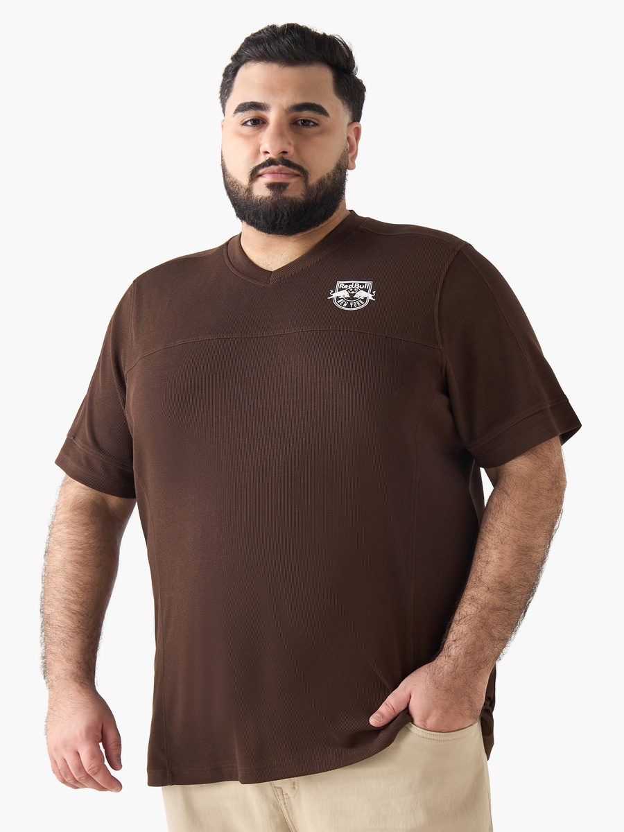 Men Regular Fit V Neck Short Sleeve Red Bull New York Print T-Shirt