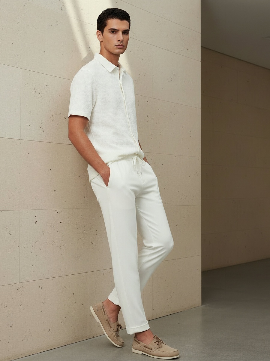 Men Slim Fit Pique Pants