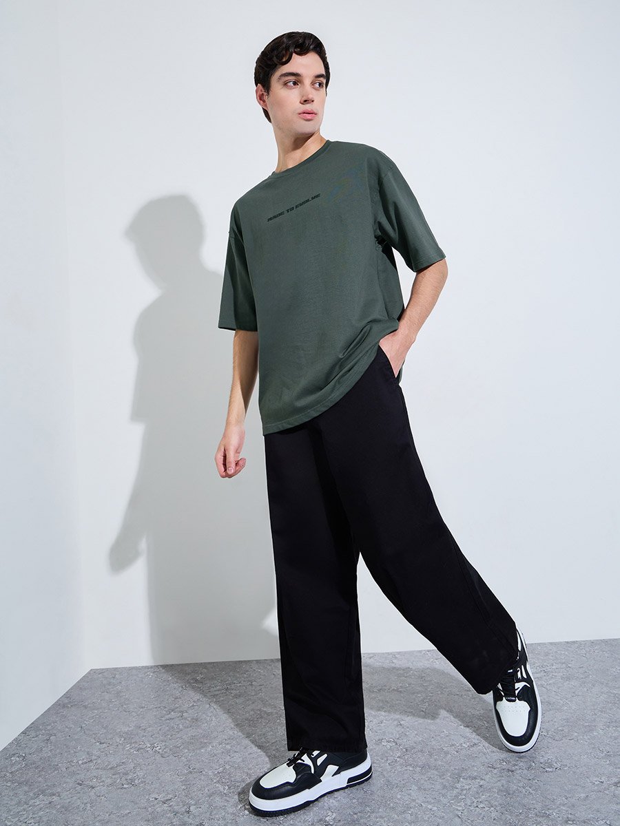 Dark Grey Graphic Print Oversized T-Shirt