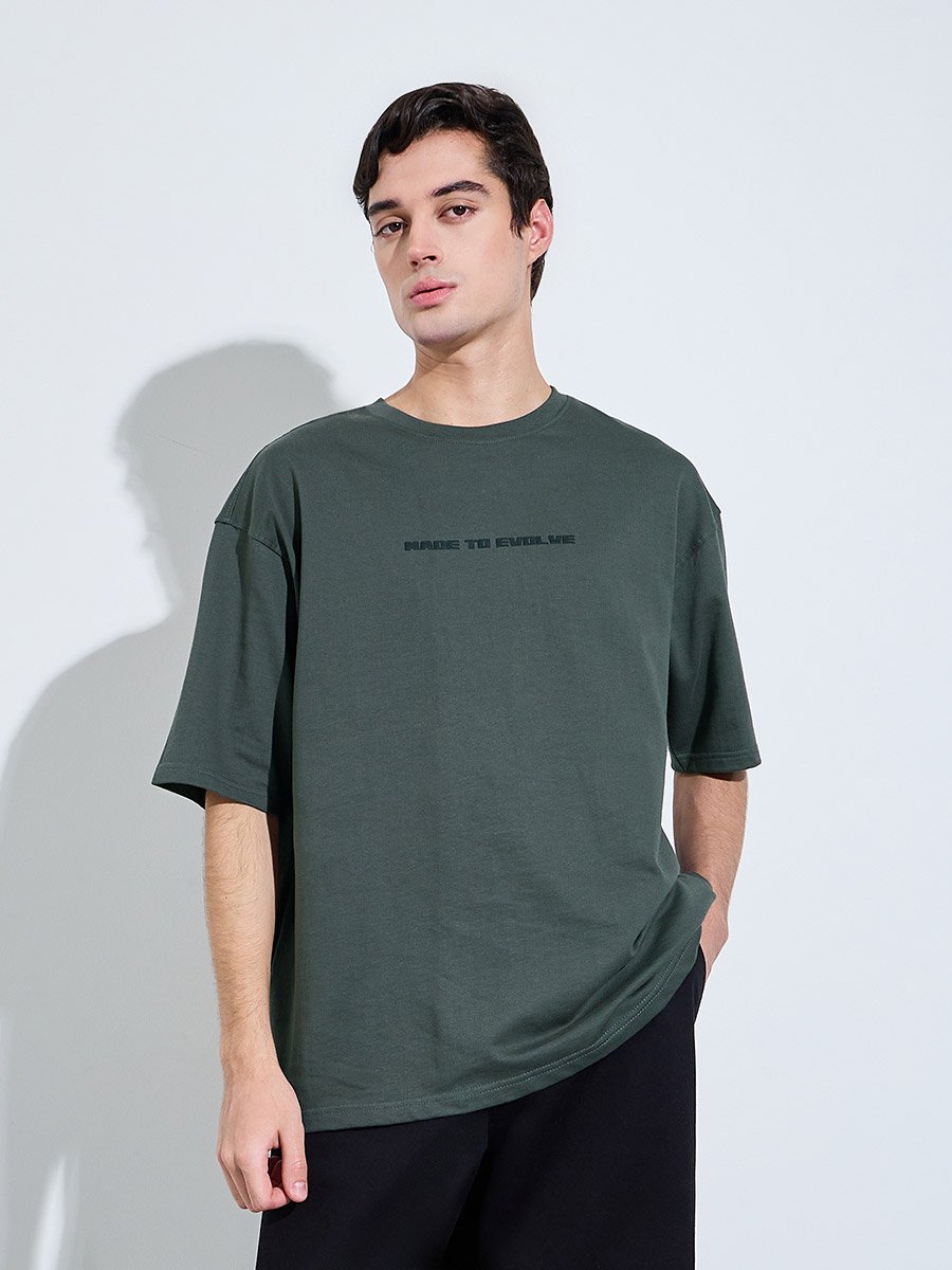 Dark Grey Graphic Print Oversized T-Shirt