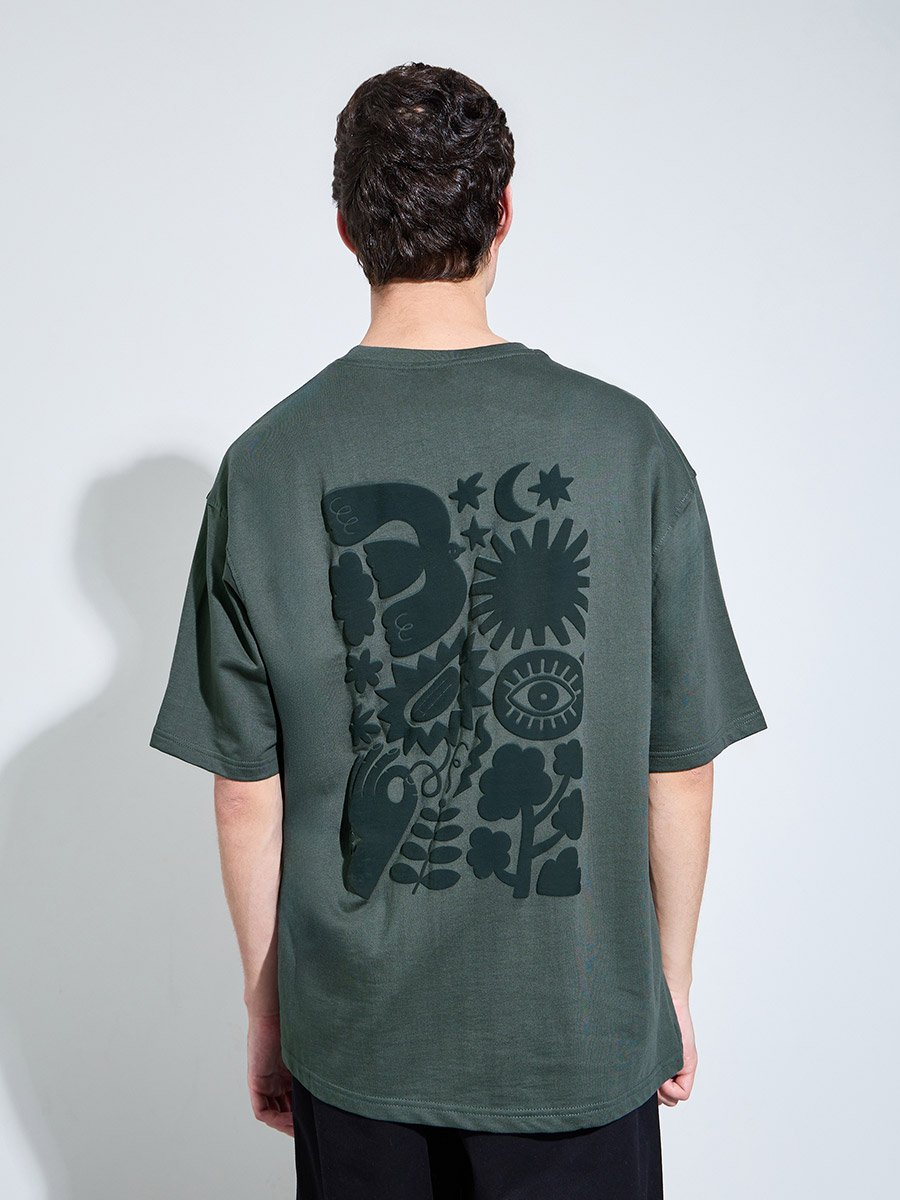 Dark Grey Graphic Print Oversized T-Shirt