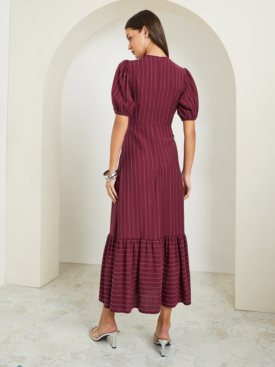 puff sleeve burgundy dress Puff Sleeve Belted Bodycon Dress Burgundy | Dresses & Jumpsuits main image 0