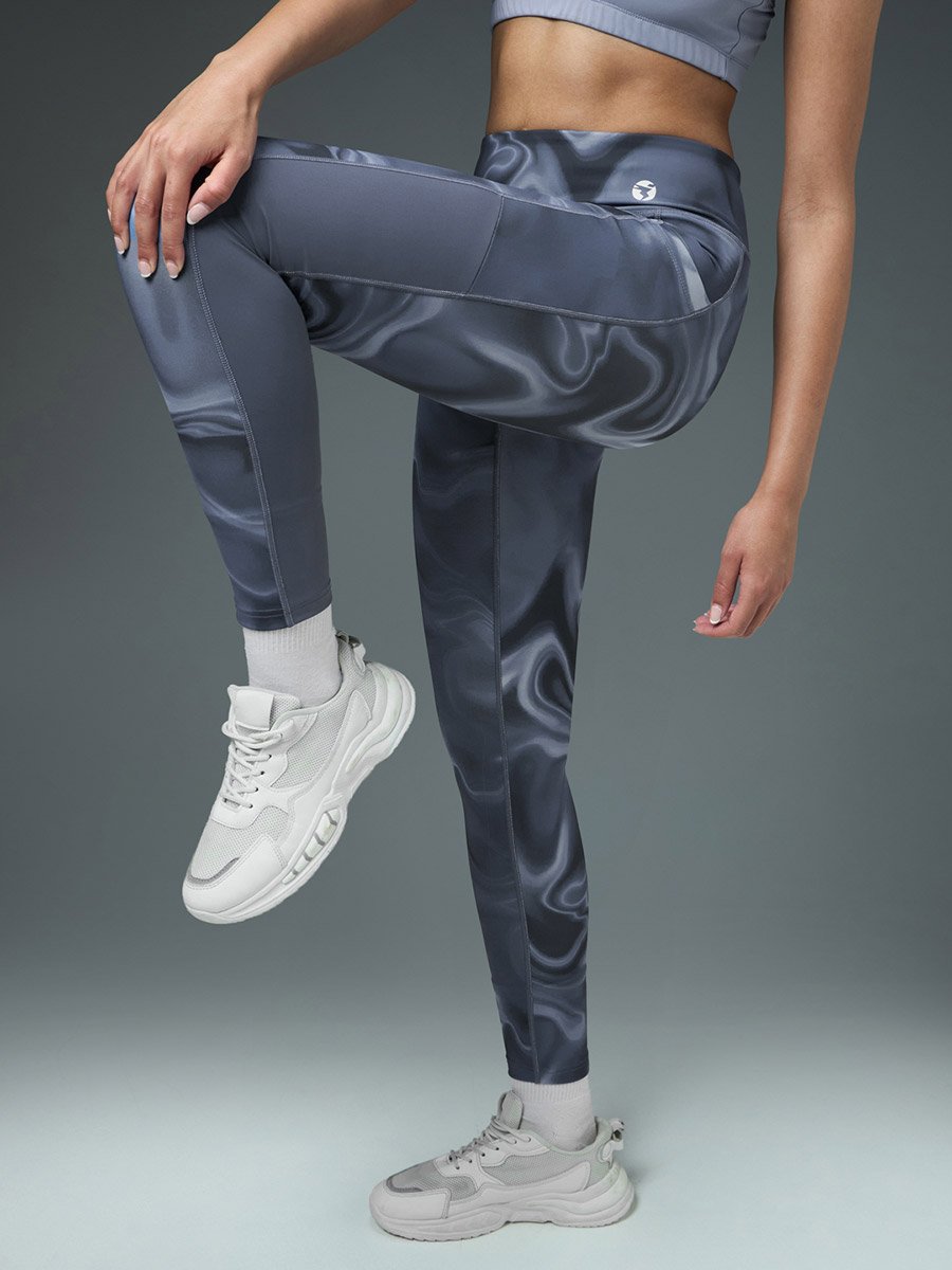 Marble Print Slim Fit Tights with ELASTO PLUS