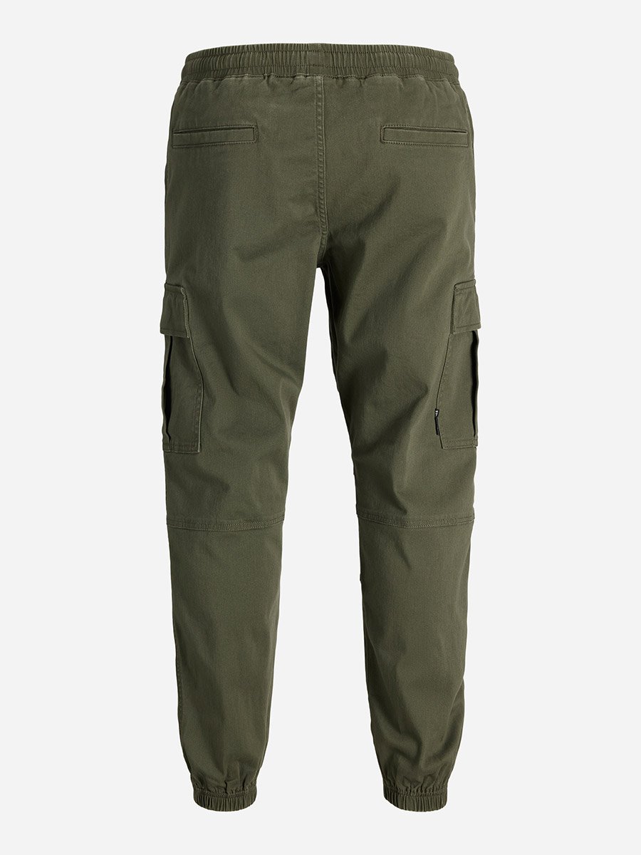 Olive Solid Cargo Pants with Drawstring