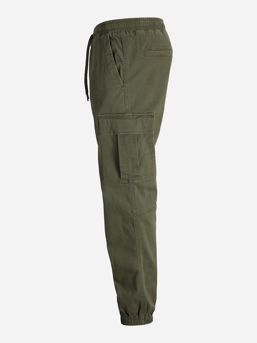 Olive Solid Cargo Pants with Drawstring