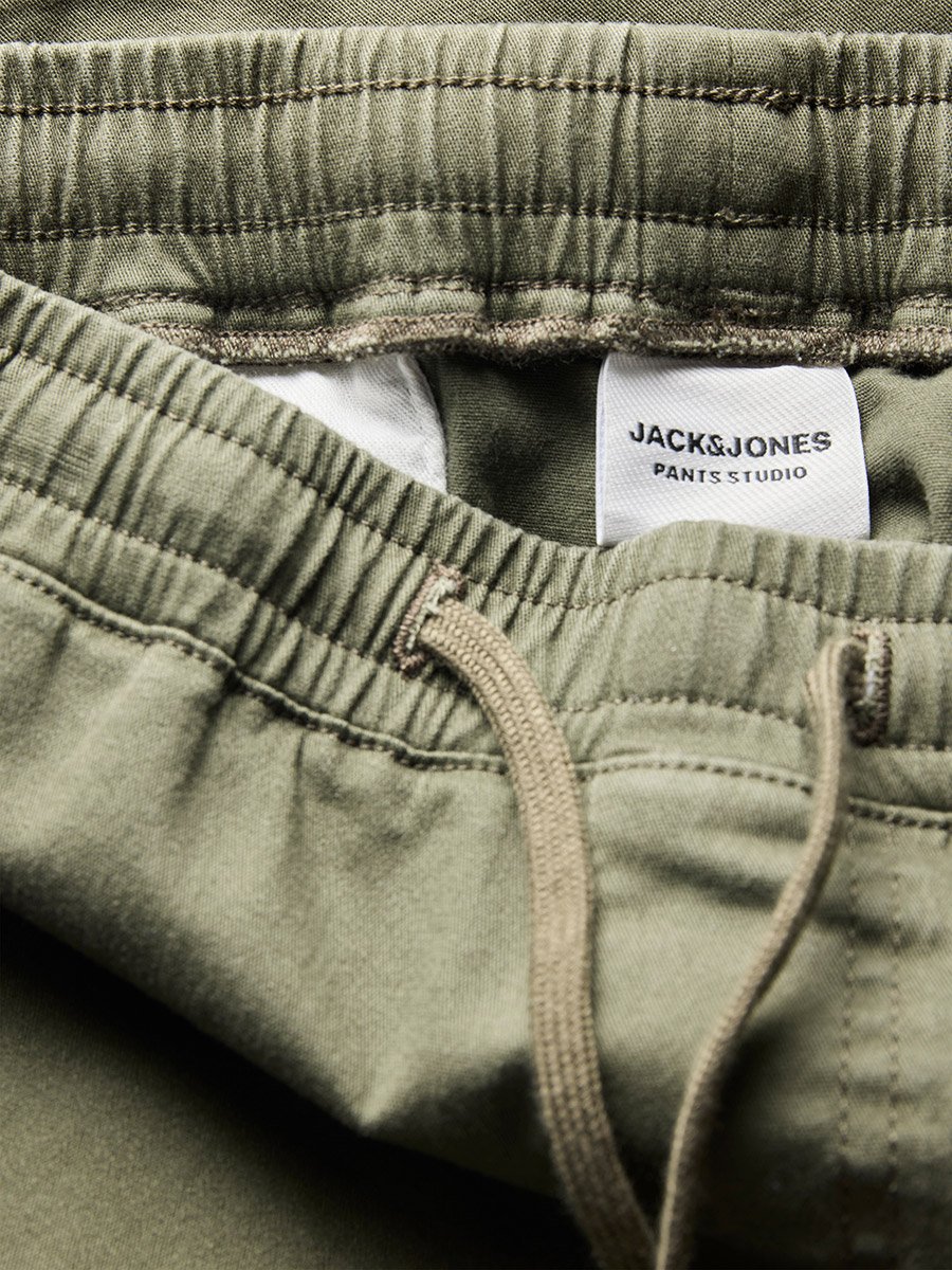 Olive Solid Cargo Pants with Drawstring