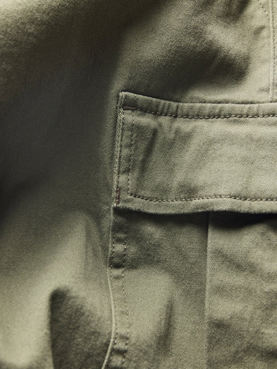 Olive Solid Cargo Pants with Drawstring
