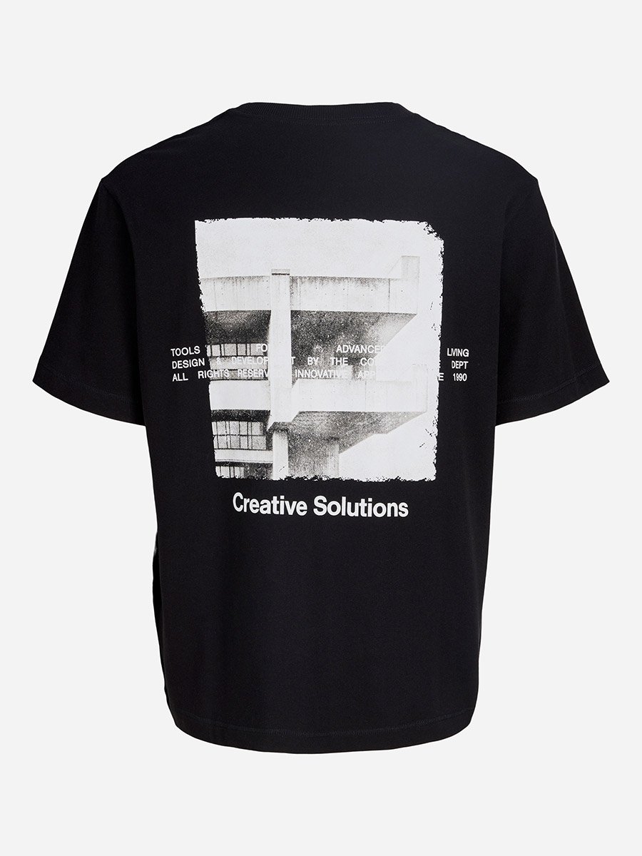 Black Crew Neck Photo Back Graphic T-Shirt