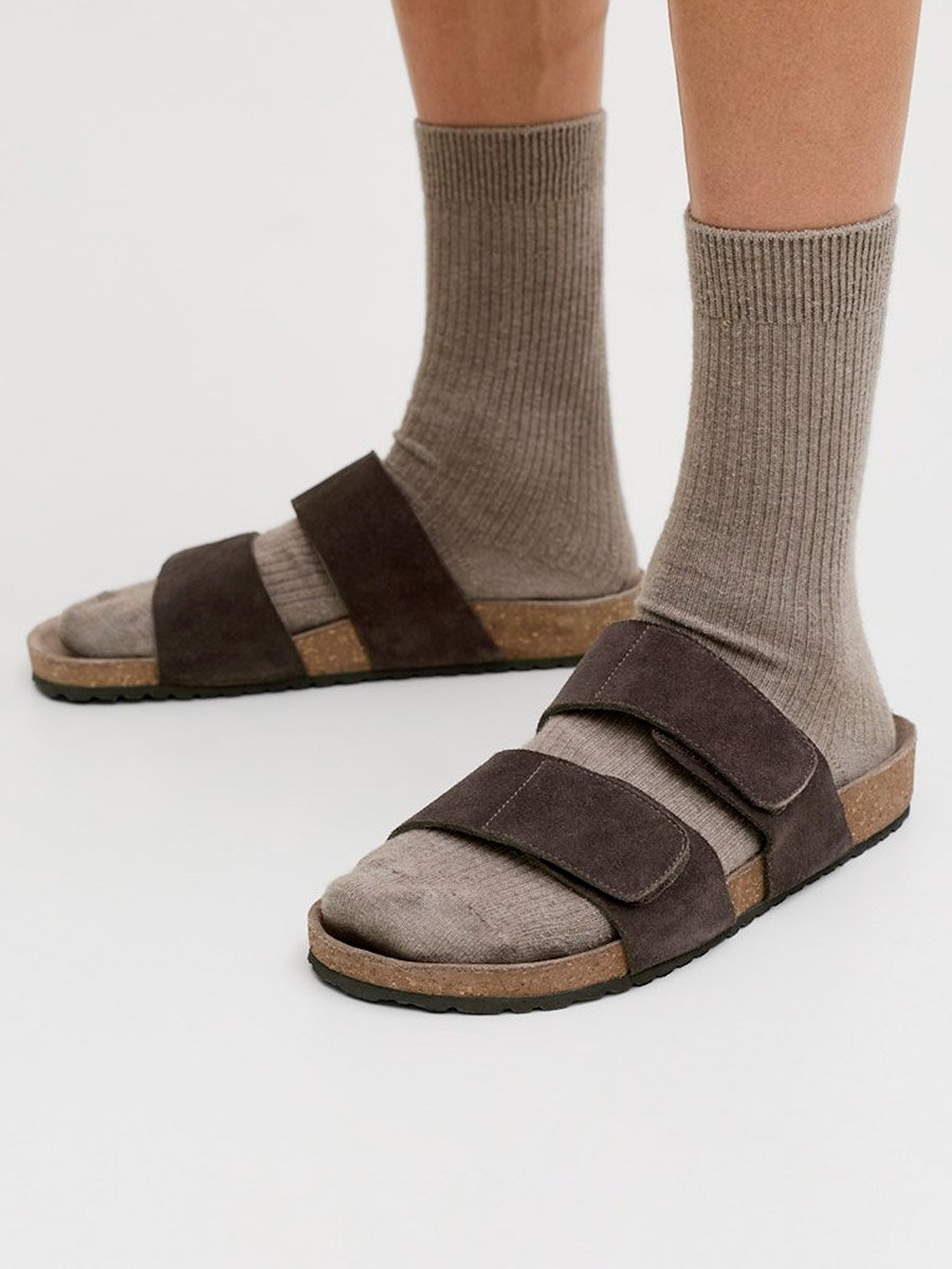 Suede Double Strap Sandals