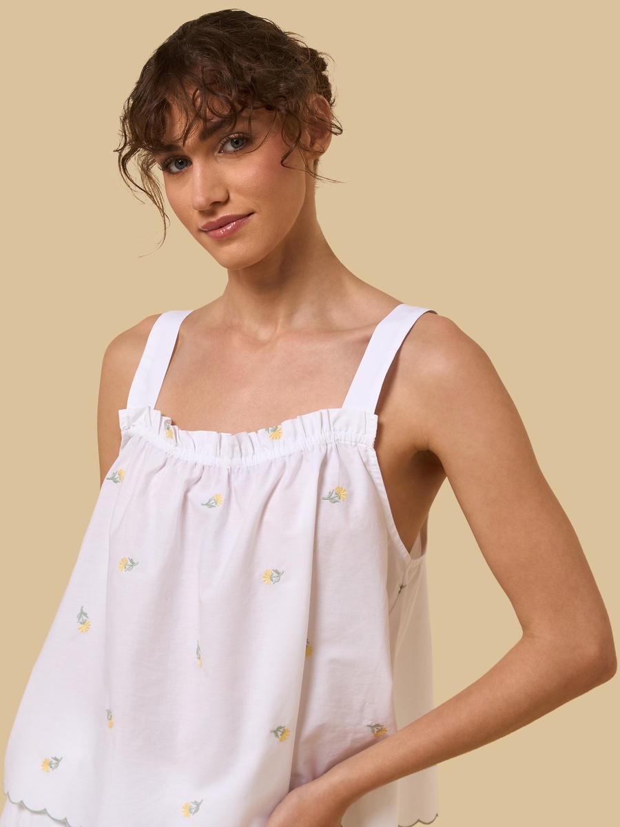 Floral Embroidered Cotton Shorts Set
