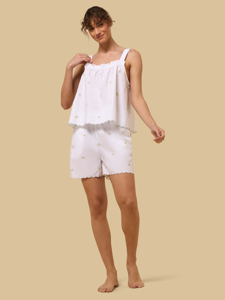 Floral Embroidered Cotton Shorts Set