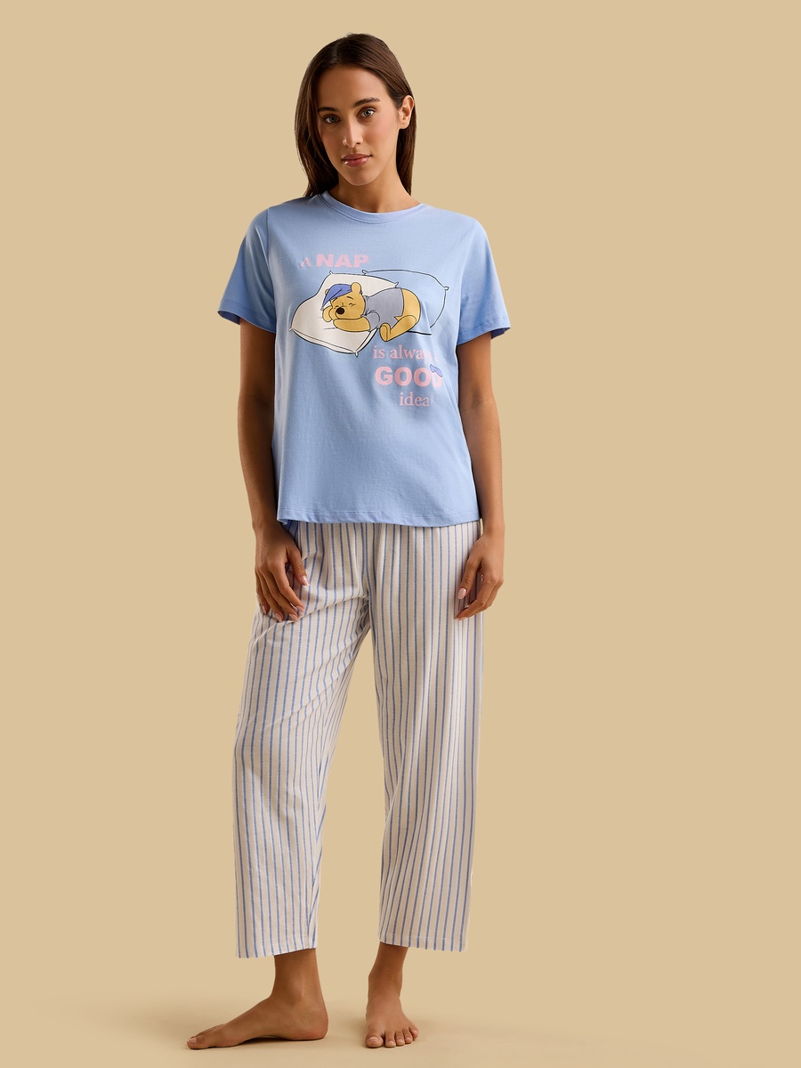 Winnie The Pooh Print Cotton Pyjama Set