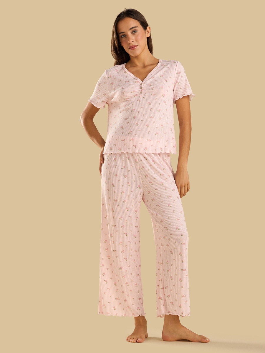 Floral Print Pointelle Pyjama Set