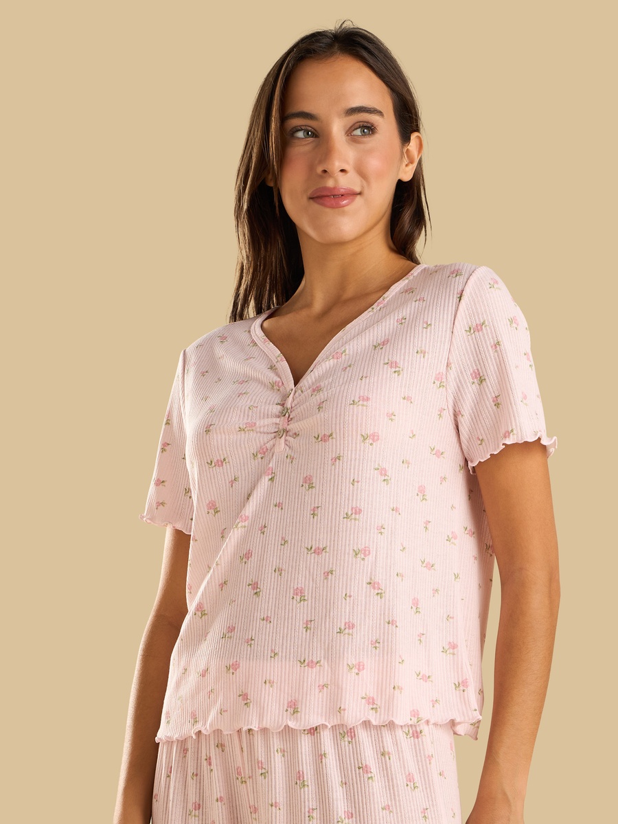 Floral Print Pointelle Pyjama Set