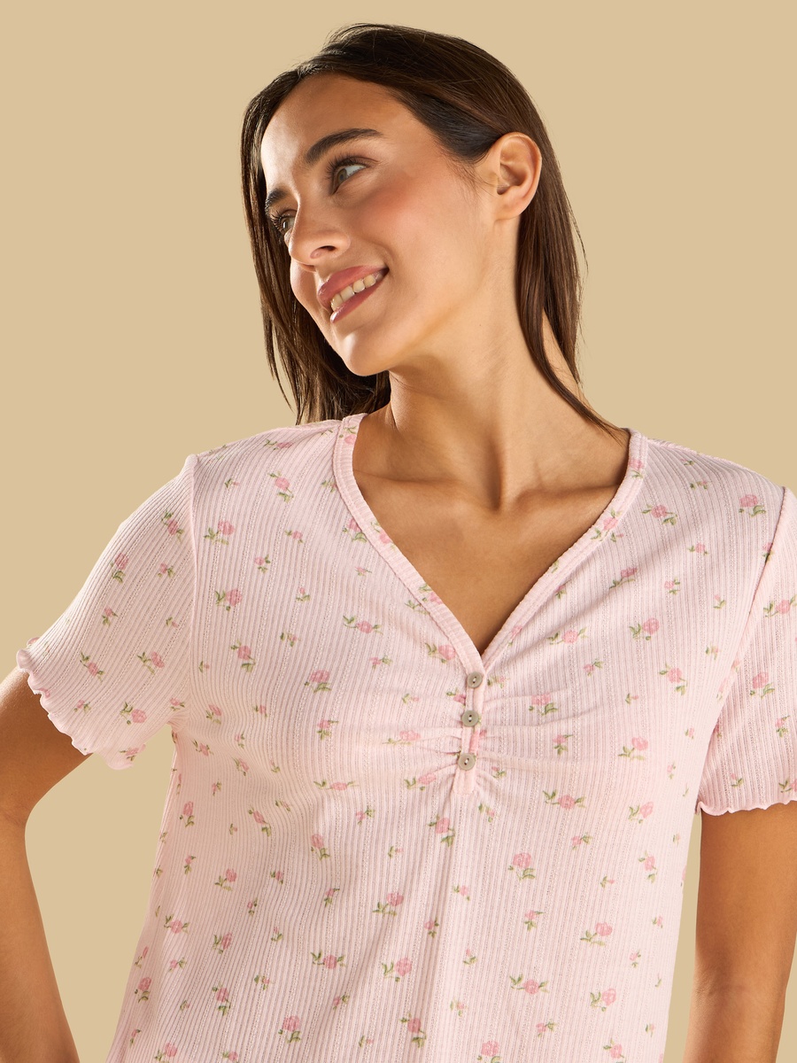 Floral Print Pointelle Pyjama Set