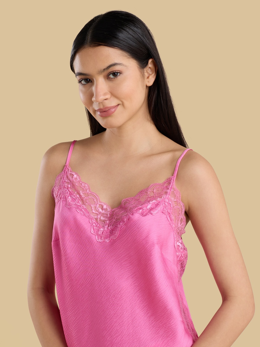 Lace Trim Satin Shorts Set