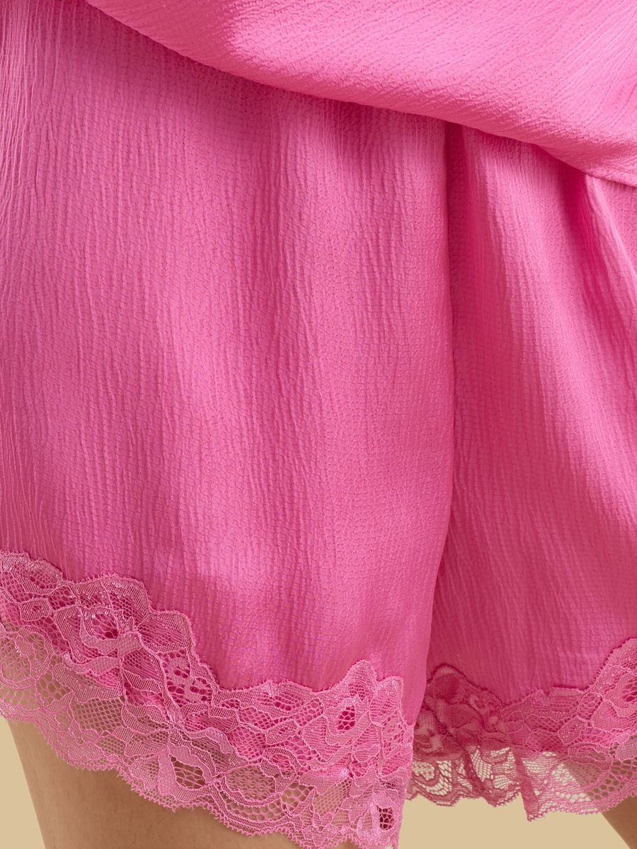 Lace Trim Satin Shorts Set